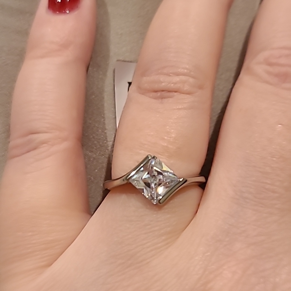 Cubic zirconia square stone stainless steel ring